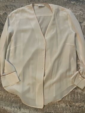 Sandro Cream Top with Orange and Light Blue Braid Trim